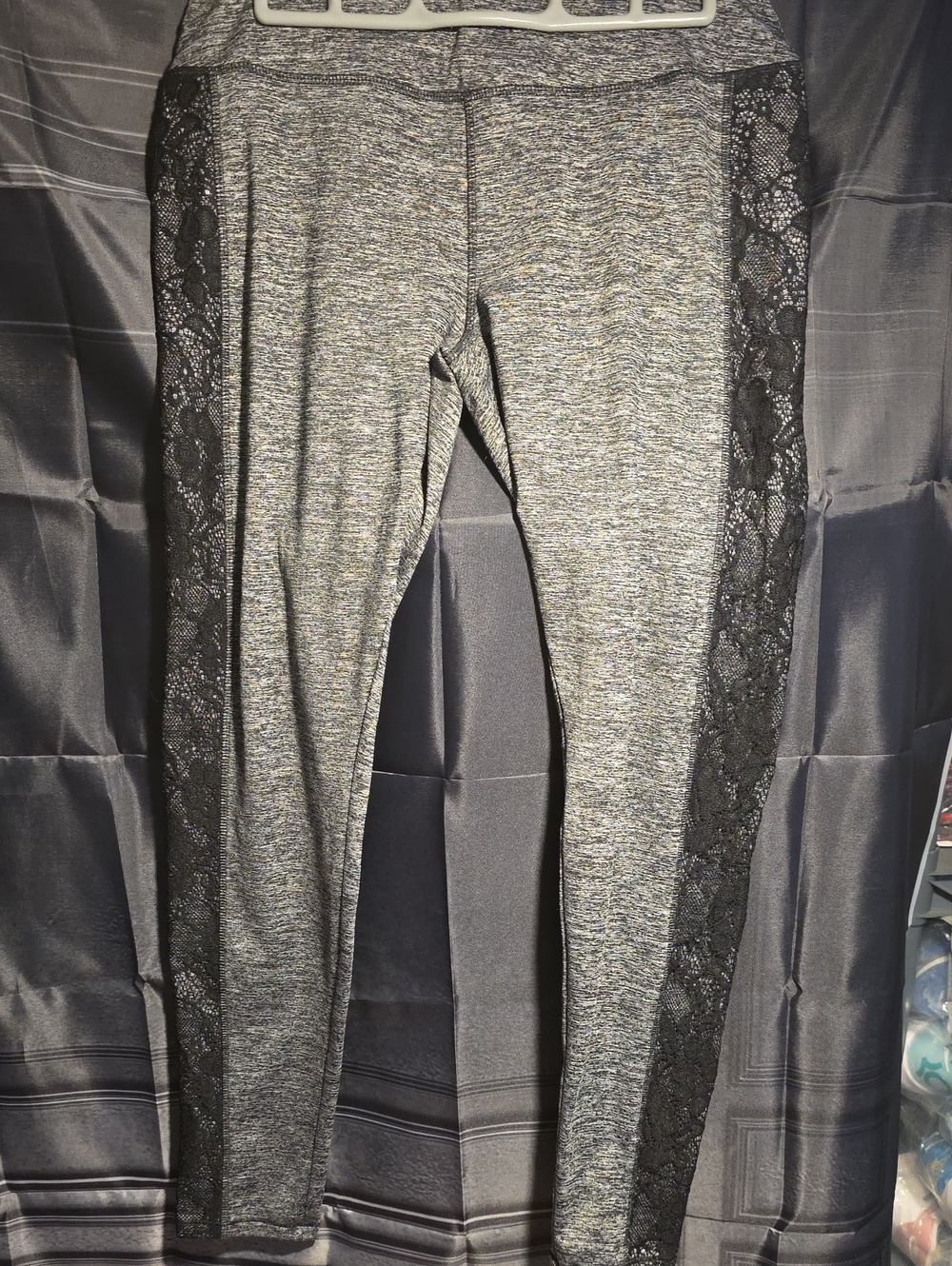 Gray Lace-Panel Athletic Leggings